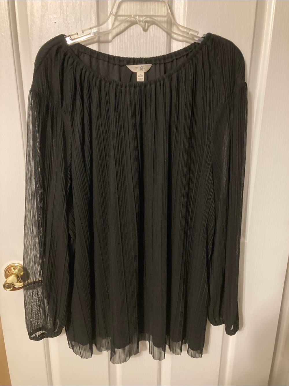50% off in 3+ bundle, Terra & Sky Gauzy Black LongSleeve Tunic, Sheer Sleeves 3X